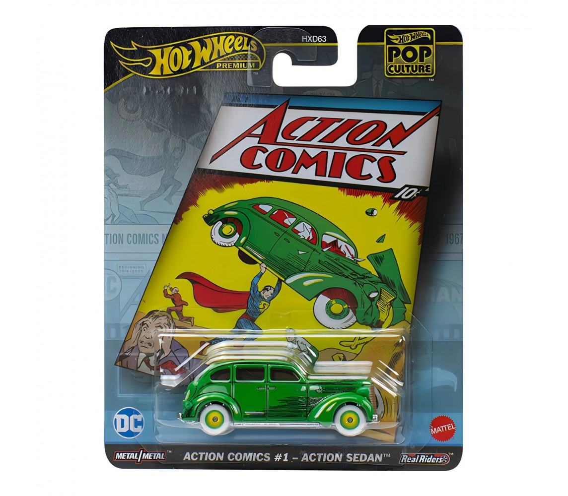 SUPERMAN ACTION COMICS 1 Die Cast Car Model SEDAN Scale 1:64 6cm Hot Wheels POP CULTURE HVJ50