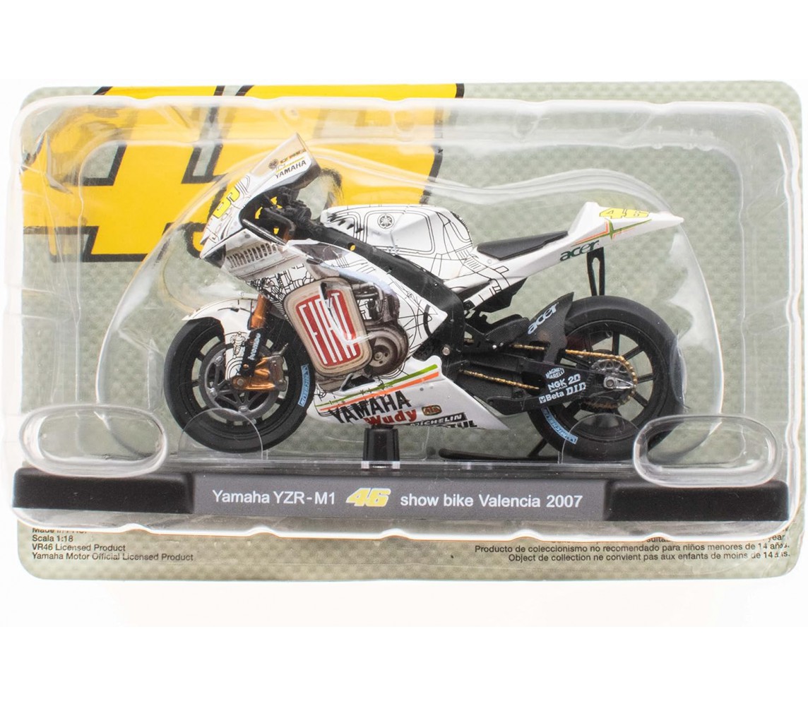 VALENTINO ROSSI 46 Modello YAMAHA YZR-M1 Moto GP Valencia 2007 SCALA 1/18