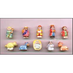 RARO Presepe Set 10 figure porcellana 4cm BONNE MINNE Feves Francia