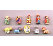 RARO Presepe Set 10 figure porcellana 4cm BONNE MINNE Feves Francia