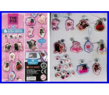 TOMY Set 10 THE PIG MAIALE Stickers PULISCI SCHERMO Cleaners LACCETTI Danglers