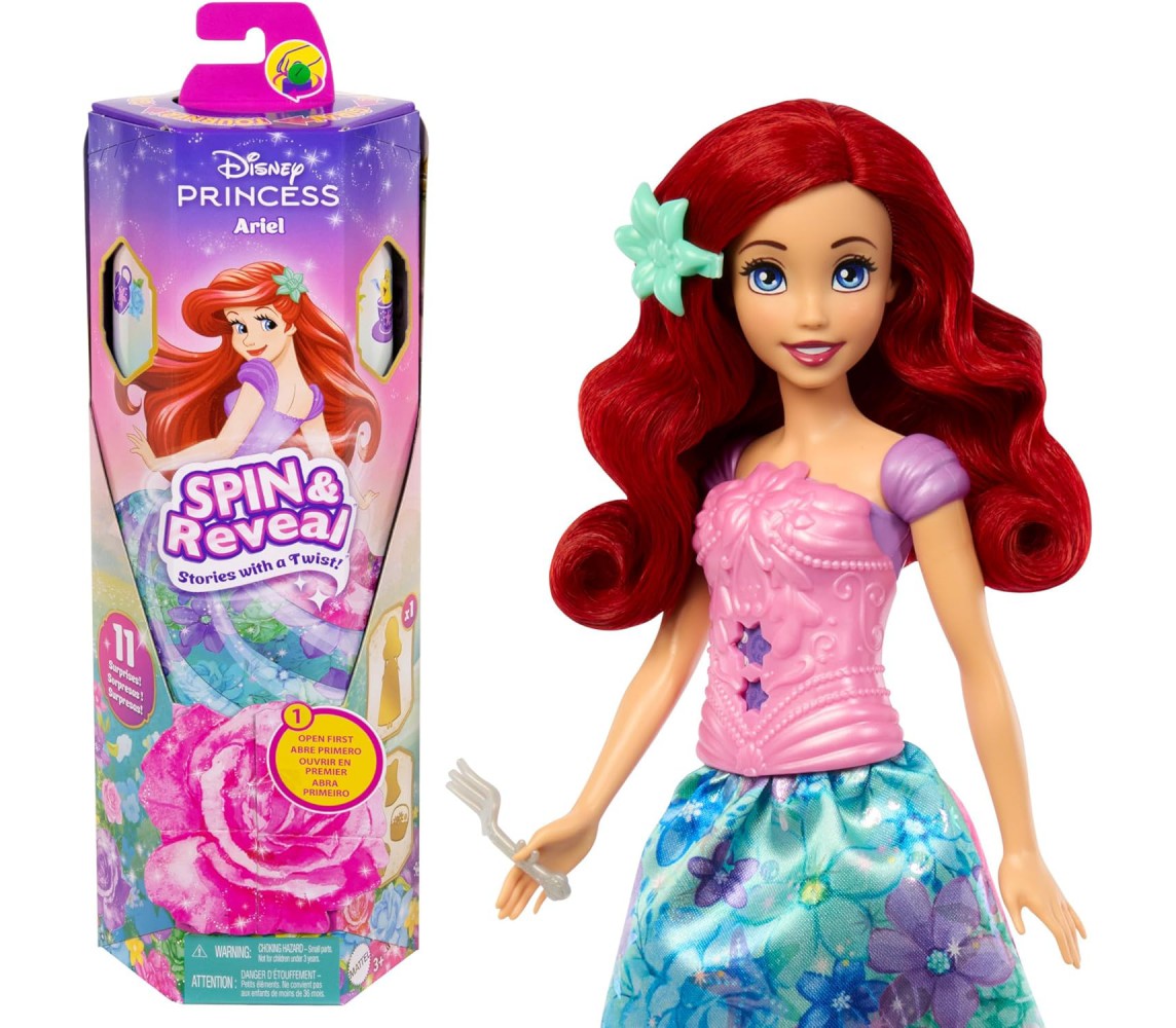 ARIEL Mermaid DOLL Disney Princess SPIN and REVEAL Surprises Accessories Stickers 28cm Original MATTEL HTV88