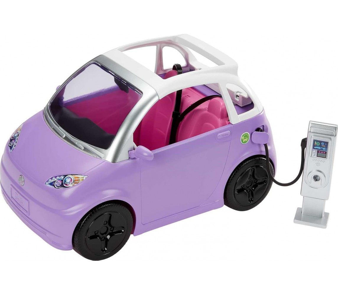 BARBIE Veicolo AUTO ELETTRICA VIOLA 2 POSTI colonnina di ricarica MATTEL HJV36