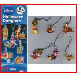 RARO Set 6 Figure DISNEY HALLOWEEN MICKEY WINNIE con Laccetto Danglers TOMY NEW