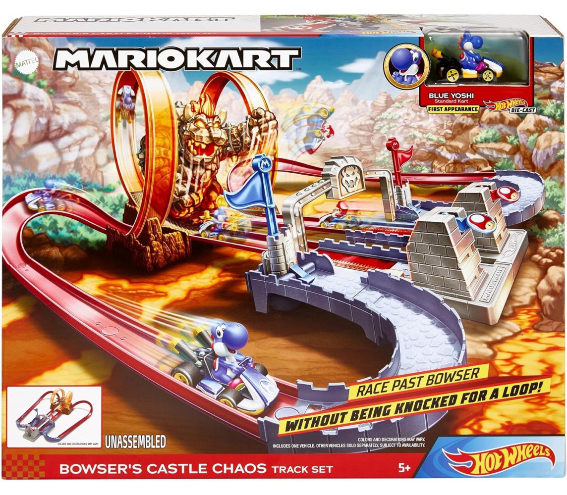 copy of SUPER MARIO KART Playset Pista per Macchinine VERSIONE YOSHI con Lanciatore e Veicolo Hot Wheels GFY47