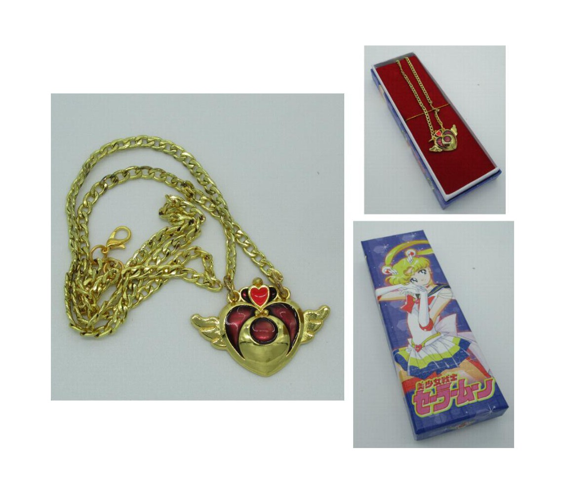 SAILOR MOON Collana con CIONDOLO CUORE ALATO Cristallo Del Cuore VERSIONE SCATOLA QUADRATA