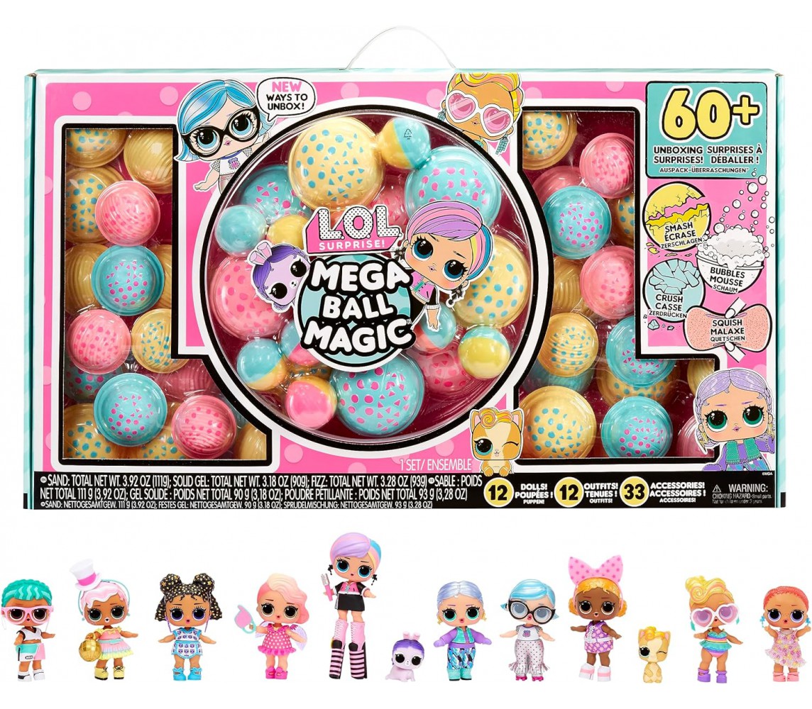 L.O.L. Surprise Playset MEGA BALL MAGIC 12 Collectible Dolls 60+ Surprises, 4 Unboxing Experiences Original MGA LOL