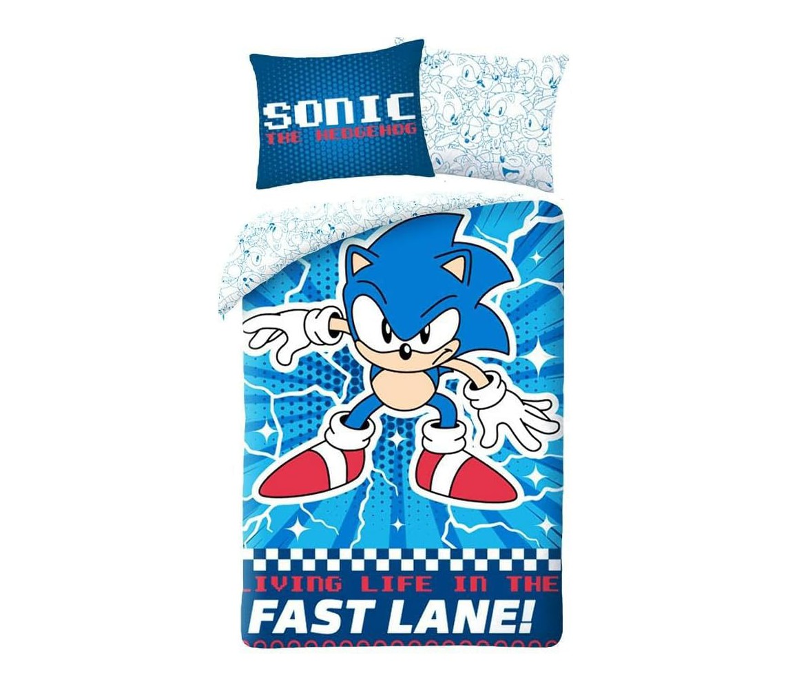 Bed Set SONIC THE HEDGEHOG Fast Lane DUVET COVER 140x200 Cotton ORIGINAL