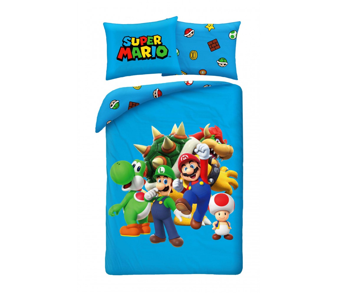 BROKEN PACKAGE SUPER MARIO and 5 Characters BLUE BED SET Duvet Cover MARIO LUIGI TOAD BOWSER Original 140x200 POLYESTER