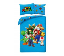 Set Letto SUPER MARIO BROS MOVIE Mario Luigi Toad Bowser ORIGINALE Ufficiale Nintendo COPRIPIUMINO e FEDERA Cotone 140x200
