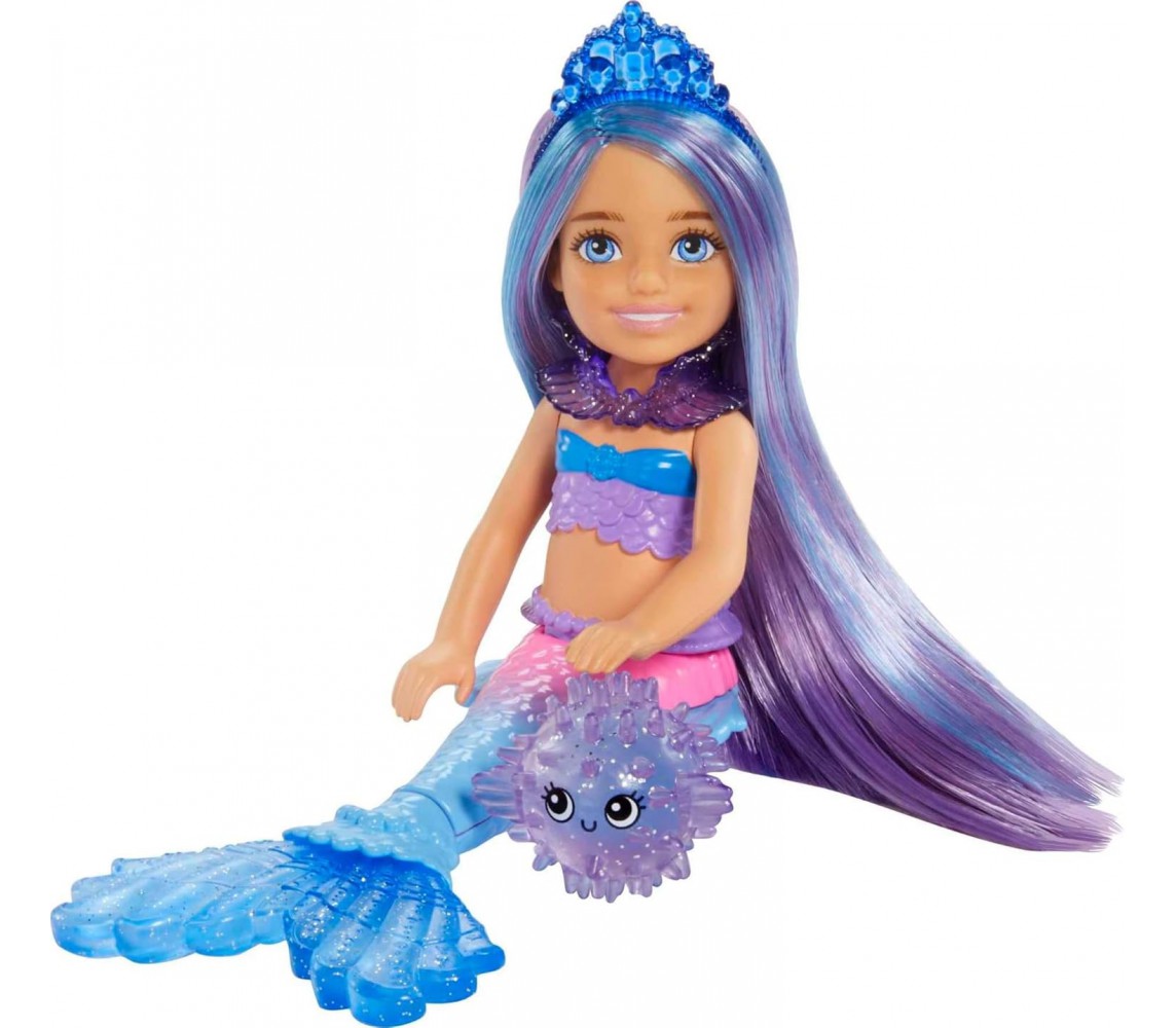 BARBIE CHELSEA SIRENETTA Bambola Capelli BLU Con SCRIGNO Originale Mattel HHG57