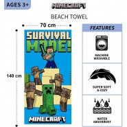 MINECRAFT SURVIVAL MODE Telo Mare Spaggia 70x140cm ORIGINALE Ufficiale CORIEX