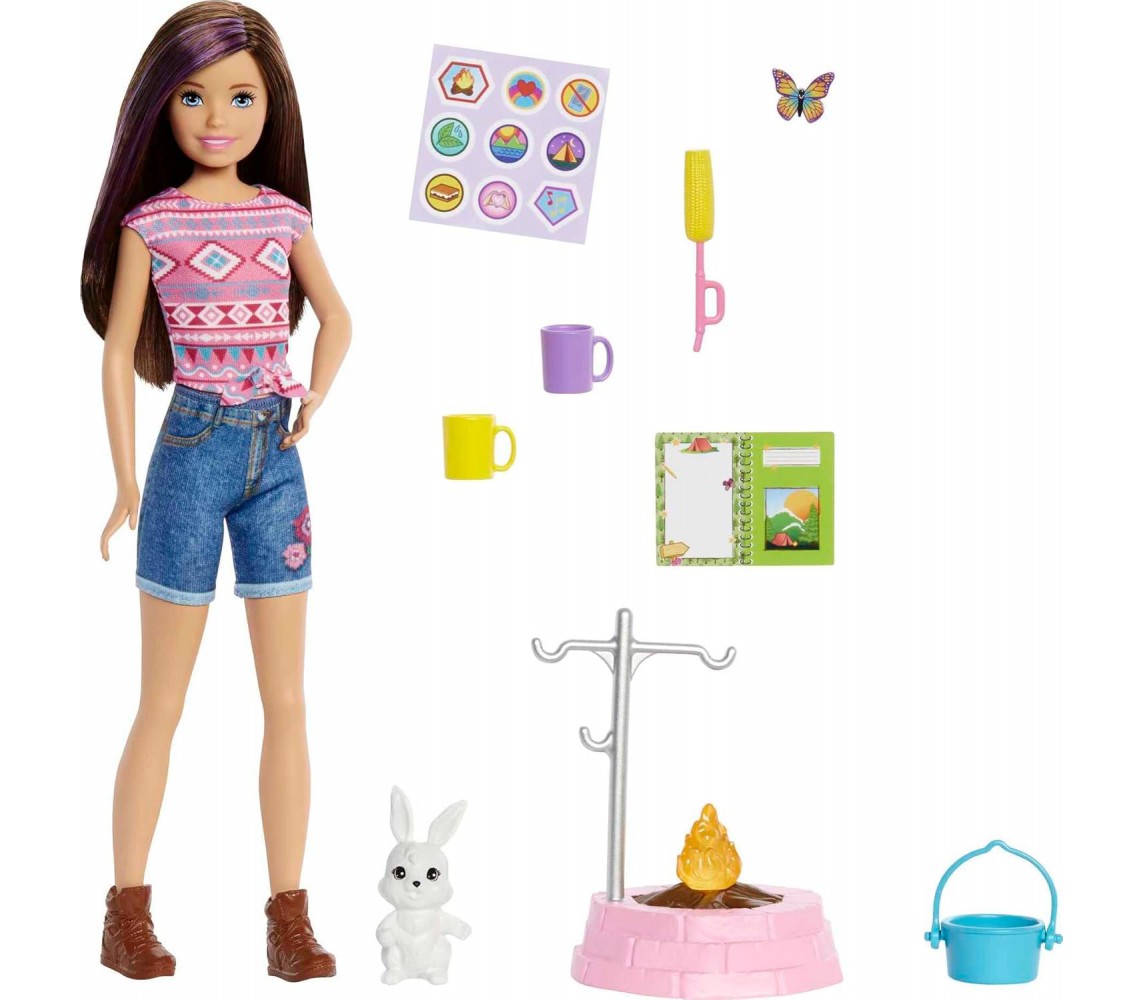 BARBIE SKIPPER Playset CAMPING and Pet Bunny ORIGINAL Mattel HDF71