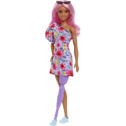 Bambola BARBIE Fashionistas Bambola con Protesi Capelli Rosa Abito Floreale Serie BARBIE Fashionistas GHBV21 Mattel
