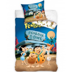 Set Letto FLINTSTONES Bedrock Bowl Fred Wilma Originale COPRIPIUMINO 160x200cm e FEDERA 70x80cm 100% Cotone