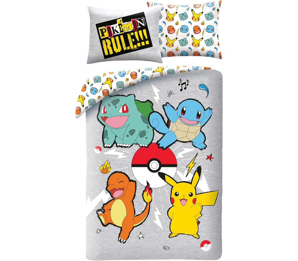 copy of Set Letto POKEMON RULE Pikachu Charmander etc. COPRIPIUMINO Reversibile 140x200 Federa Originale COTONE