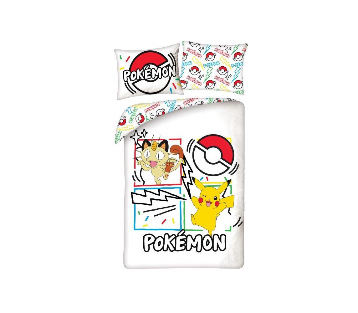 Set Letto POKEMON PIKACHU In Spiaggia Con Gli Amici COPRIPIUMINO Reversibile 140x200 Federa 70x90 Originale COTONE Bulbasaur