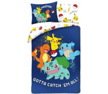 Set Letto POKEMON CATCH ALL Copripiumino 140x200cm PIKACHU CHARMANDER Poliestere