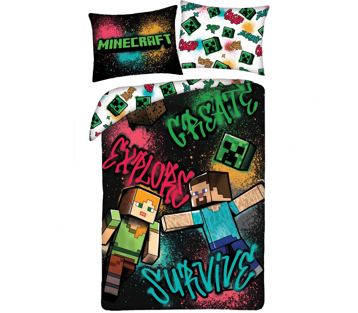 Bed Set MINECRAFT Create Explore Survive Polyester DUVET COVER 140x200 MNC-742BL