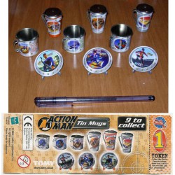 TOMY Set 9 Mini Tin Mugs ACTION MAN Tazze Piatti Metallo NUOVI NEW da Giappone !