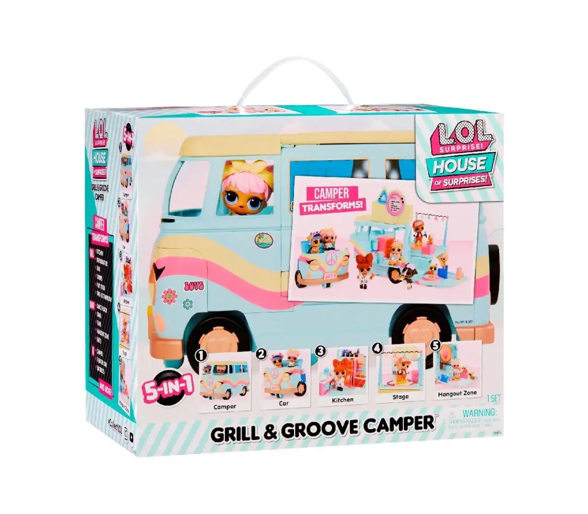 L.O.L. Surprise Grill and Groove Camper-Transforming Playset with Multiple, Kitchen, Stage and More Playset 5 IN 1 MGA LOL