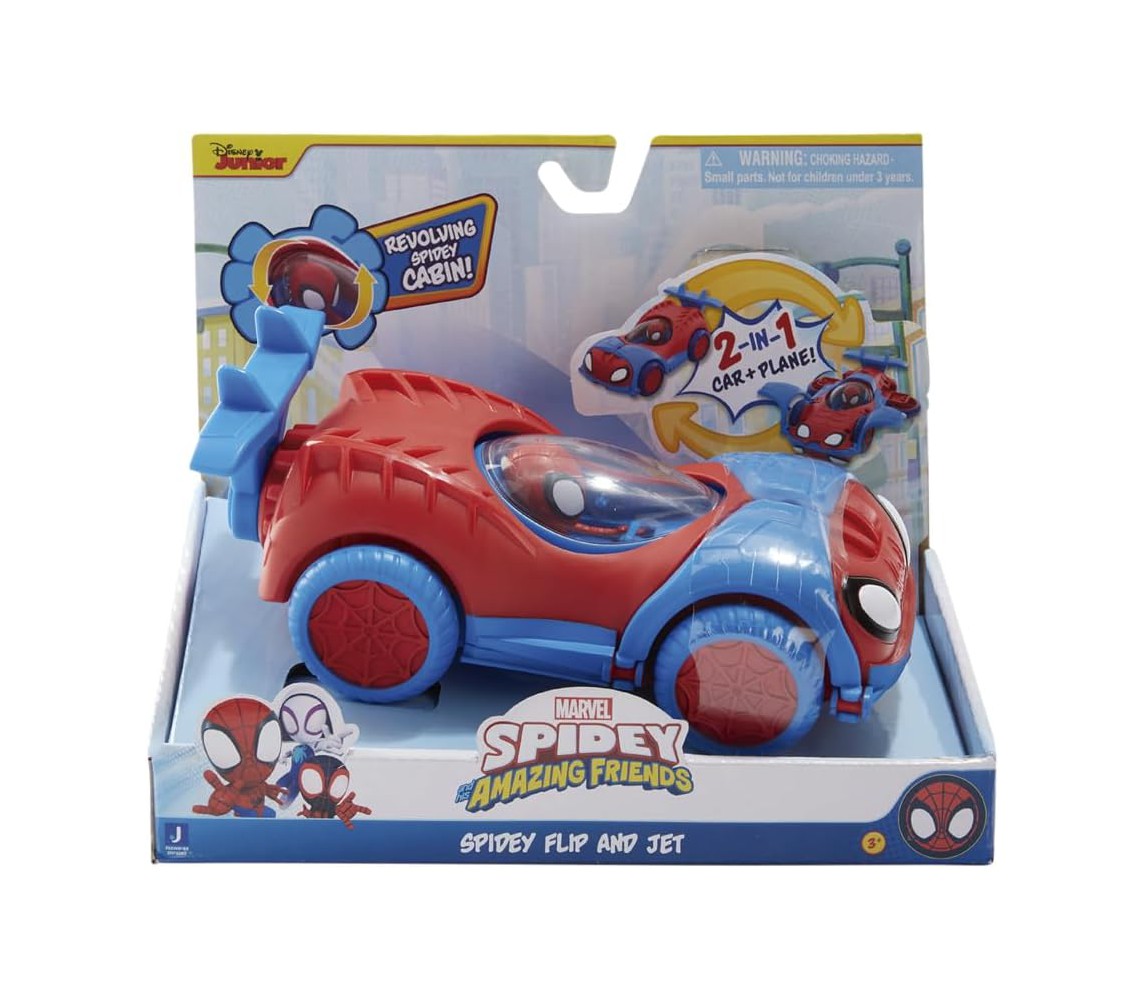 SPIDEY UOMO RAGNO FLIP JET Playset 2 in 1 AUTO e AEREO SNF0080 Jazwares