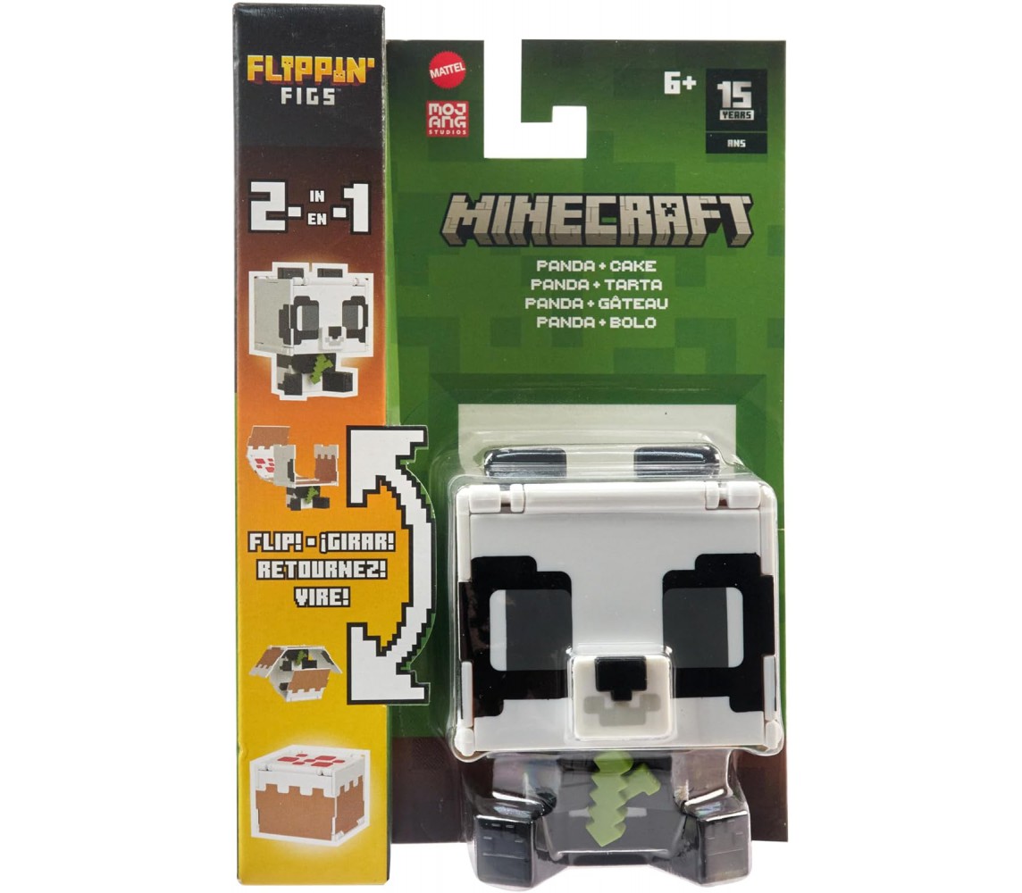 MINECRAFT PANDA CAKE Flippin' Figs Figures Collection 2 in 1 9cm Pixelated Design MATTEL HTL48