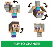MINECRAFT Steve & Steve In Iron Armor Flippin' Figs Figures con Fidget Play 2 in 1 9cm Pixelated Design MATTEL HTL44