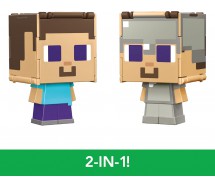 MINECRAFT Steve & Steve In Iron Armor Flippin' Figs Figures con Fidget Play 2 in 1 9cm Pixelated Design MATTEL HTL44