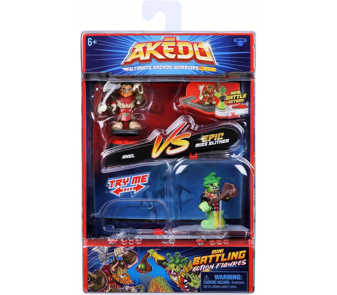 BROKEN PACKAGE AKEDO MINI BATTLING 2 Figures Arcade Warriors AXEL vs EPIC Miss SLITHER V. 1