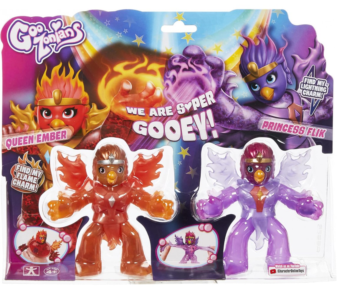 GOOZONIANS 2 FIGURES SUPER STRETCHY 3 x SQUISHY QUEEN EMBER PRINCESS FLIK