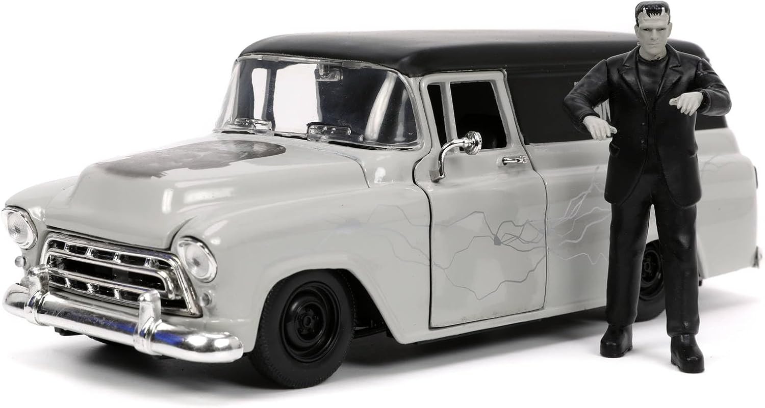 FRANKENSTEIN Modello Auto CHEVY SUBURBAN DieCast 20cm CON Figura Scala 1/24 JADA - Foto 2 di 5