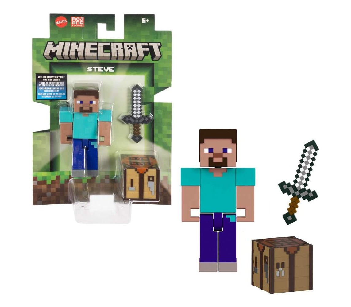 MINECRAFT mc STEVE Action Figure 8cm Pixelated Design Original MATTEL JCN28