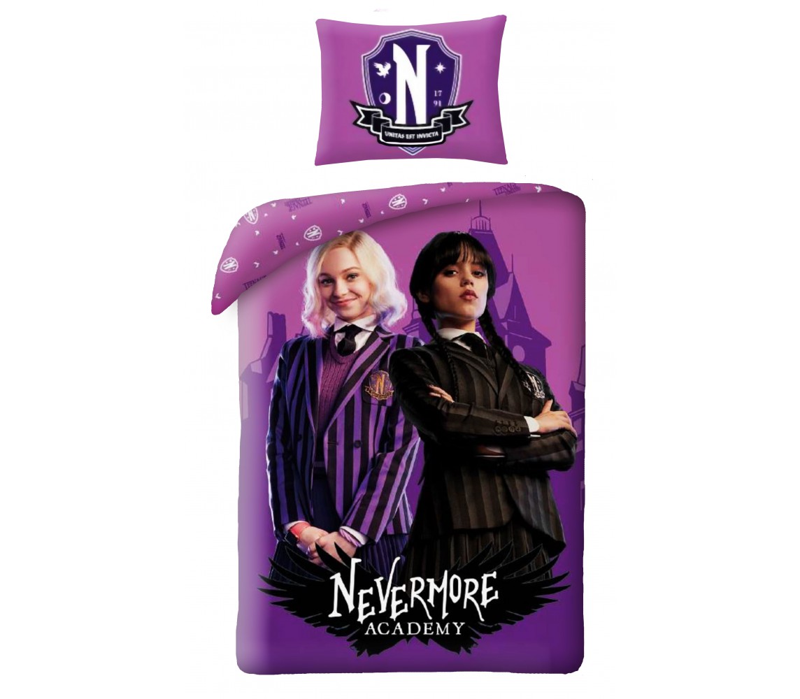 WEDNESDAY Mercoledi Addams con ENID Set Letto COPRIPIUMINO 140x200cm Poliestere