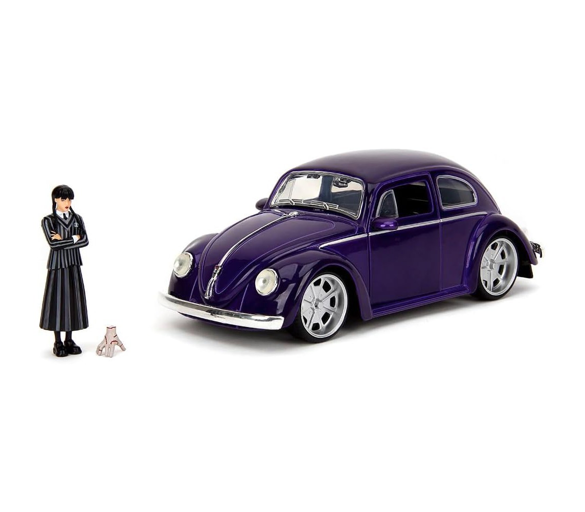 WEDNESDAY Addams VOLKSWAGEN BEETLE DieCast Car Model 20cm With Figure Scale 1/24 JADA