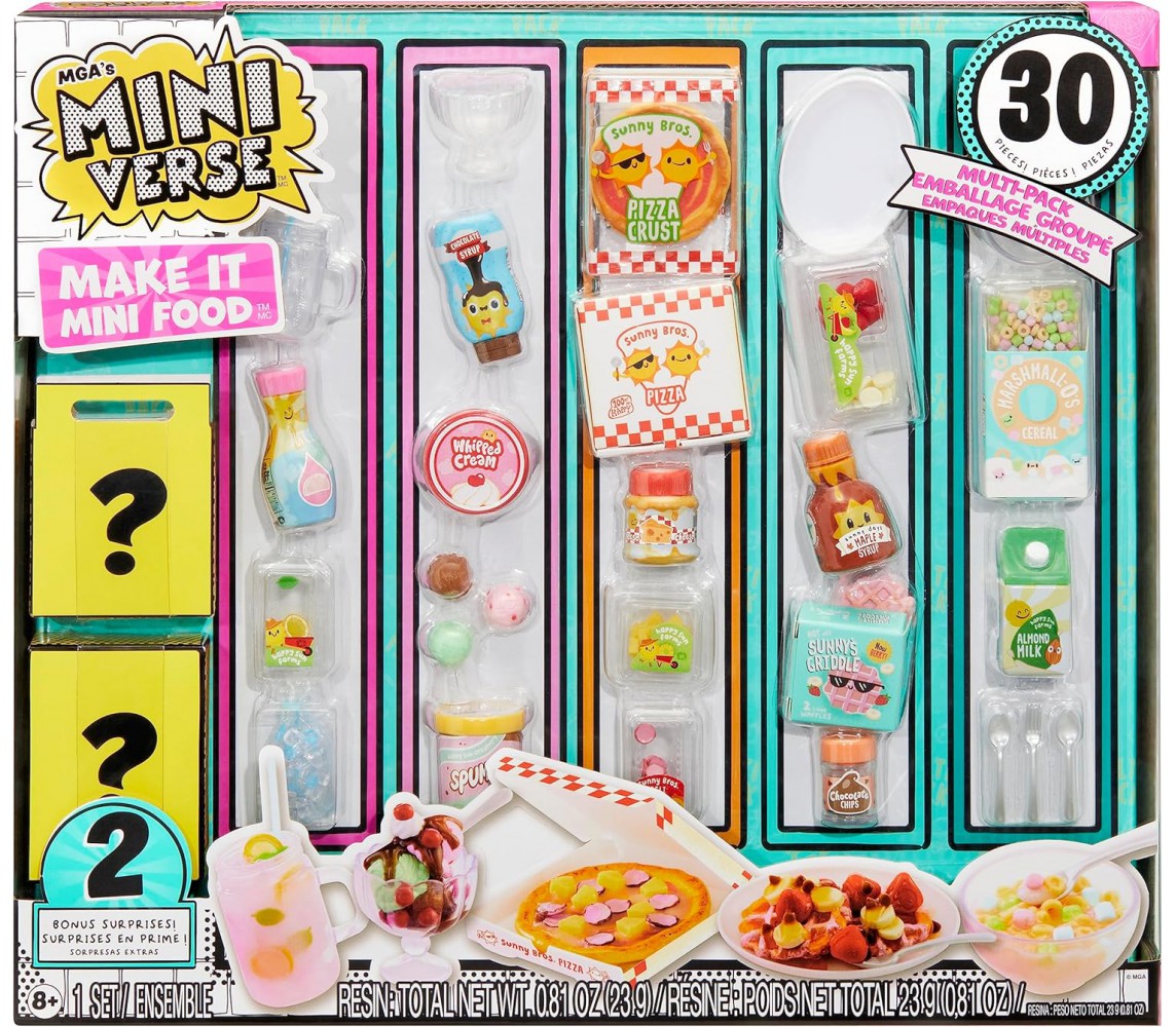 MINIVERSE Large Playset MULTI PACK 30 pieces MAKE IT MINI FOOD with UV light Original MGA