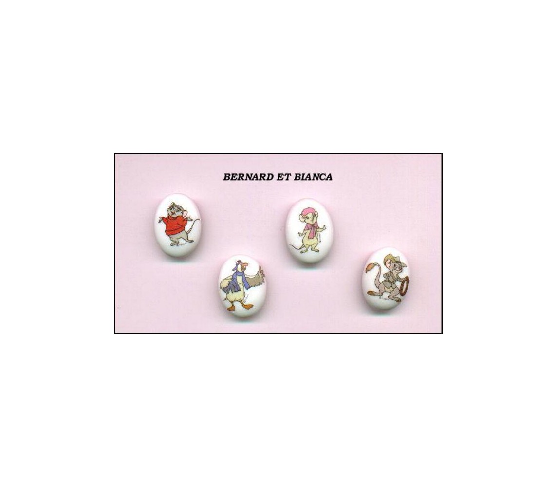 BERNARD and BIANCA Set 4 PORCELAIN Figures Minatures Medaillons Feves France DISNEY