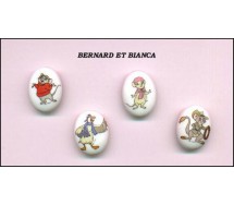 BERNARD and BIANCA Set 4 PORCELAIN Figures Minatures Medaillons Feves France DISNEY