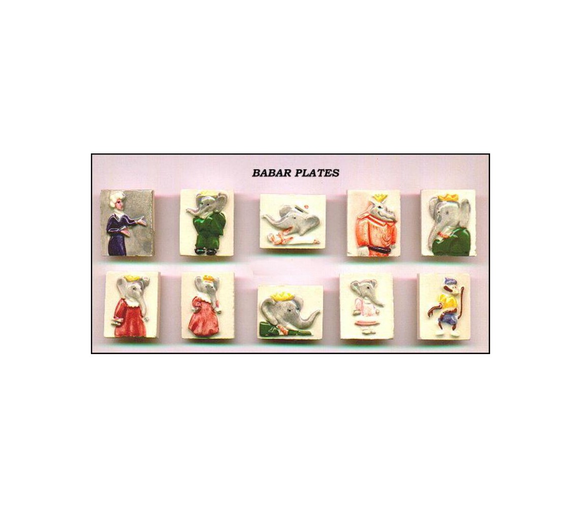 BABAR QUADRETTI RITRATTI Set 10 FIGURE Miniature 3cm Porcellana FEVES Francia