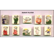 BABAR QUADRETTI RITRATTI Set 10 FIGURE Miniature 3cm Porcellana FEVES Francia