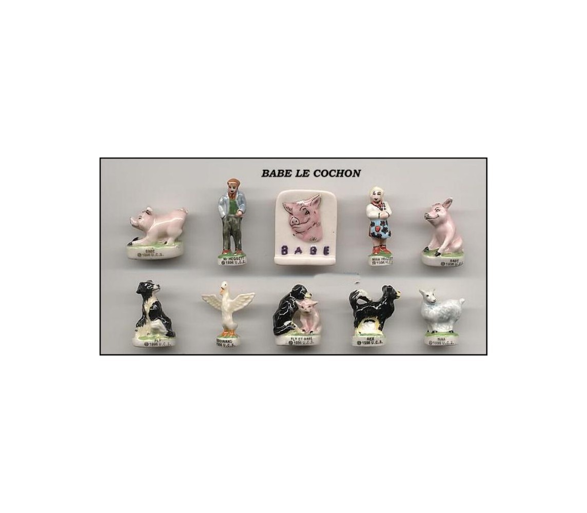 BABE MAIALINO CORAGGIOSO OLD Set 10 FIGURE 3cm Porcellana FEVES Francia