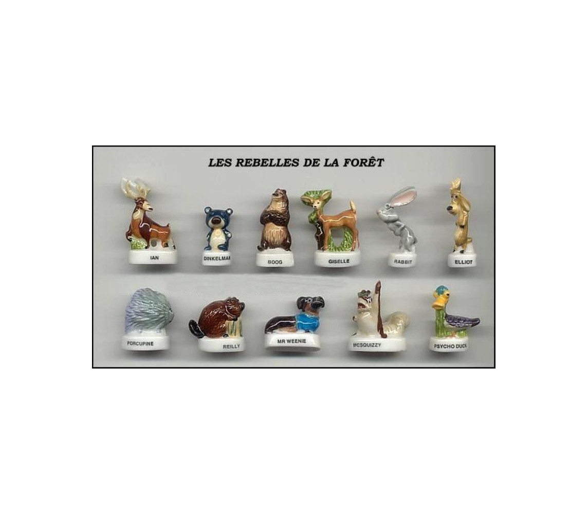 BOOG ELLIOT OPEN SEASON Rare Set 11 FIGURES Miniatures 3cm Porcelain FEVES France