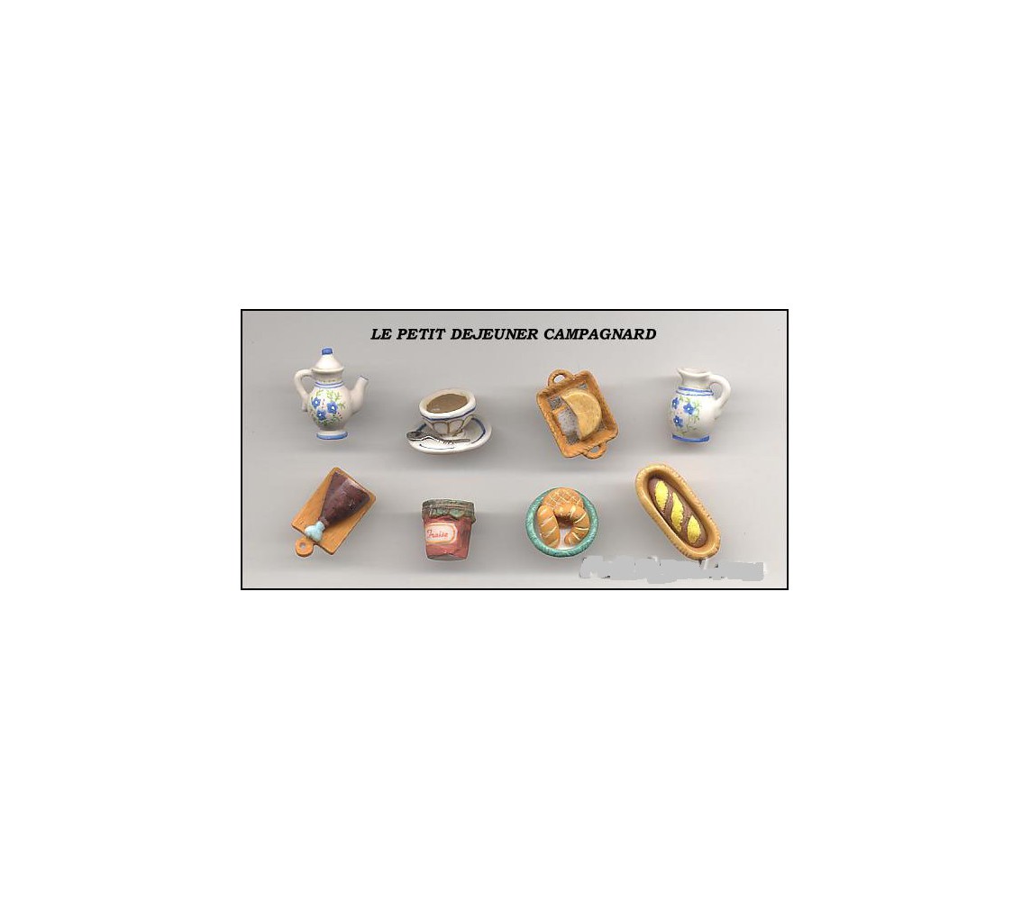 BREAKFAST PETIT DEJEUNER Set 8 Miniatures 3cm Porcelain FEVES France