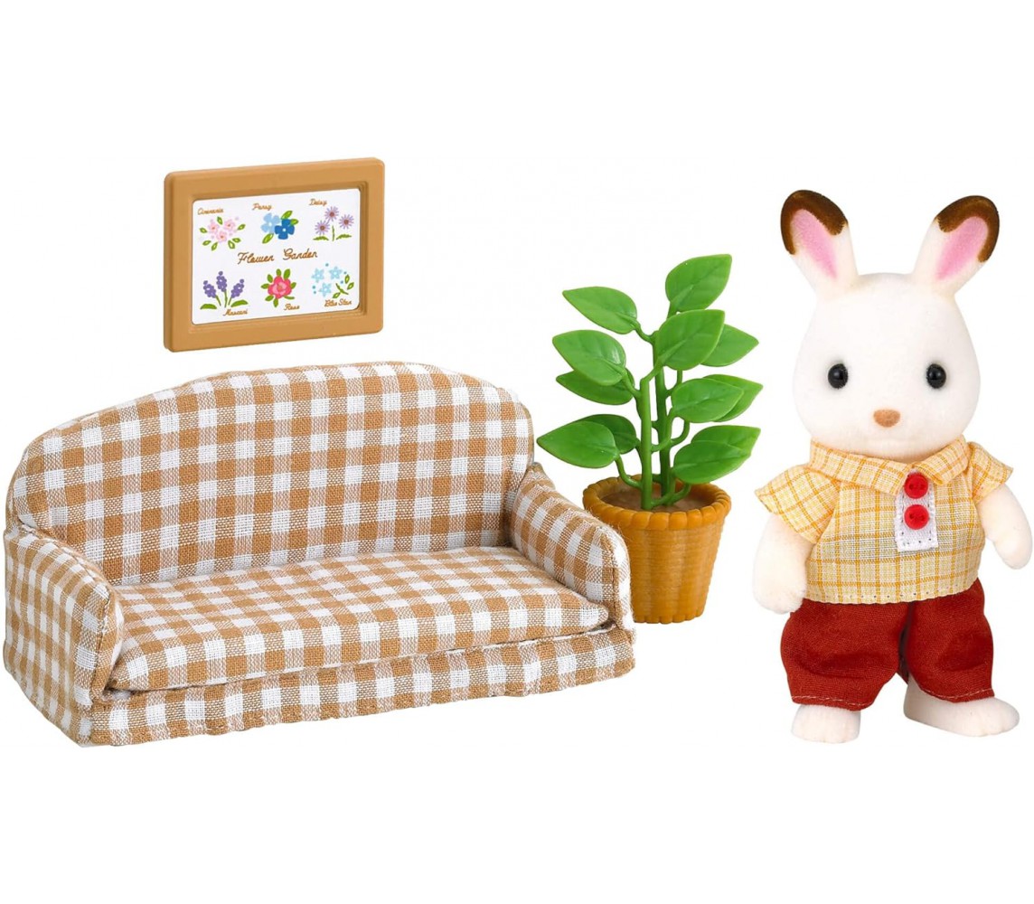 BROKEN BOX SYLVANIAN FAMILIES Playset CHOCOLATE RABBIT FATHER with SOFA SET Epoch 5013