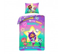Set Letto GABBY GLITTER MAKES EVERYTHING BETTER Casa Bambole Gabby's DOLLHOUSE Originale Copripiumino 140x200cm Cotone HALANTEX