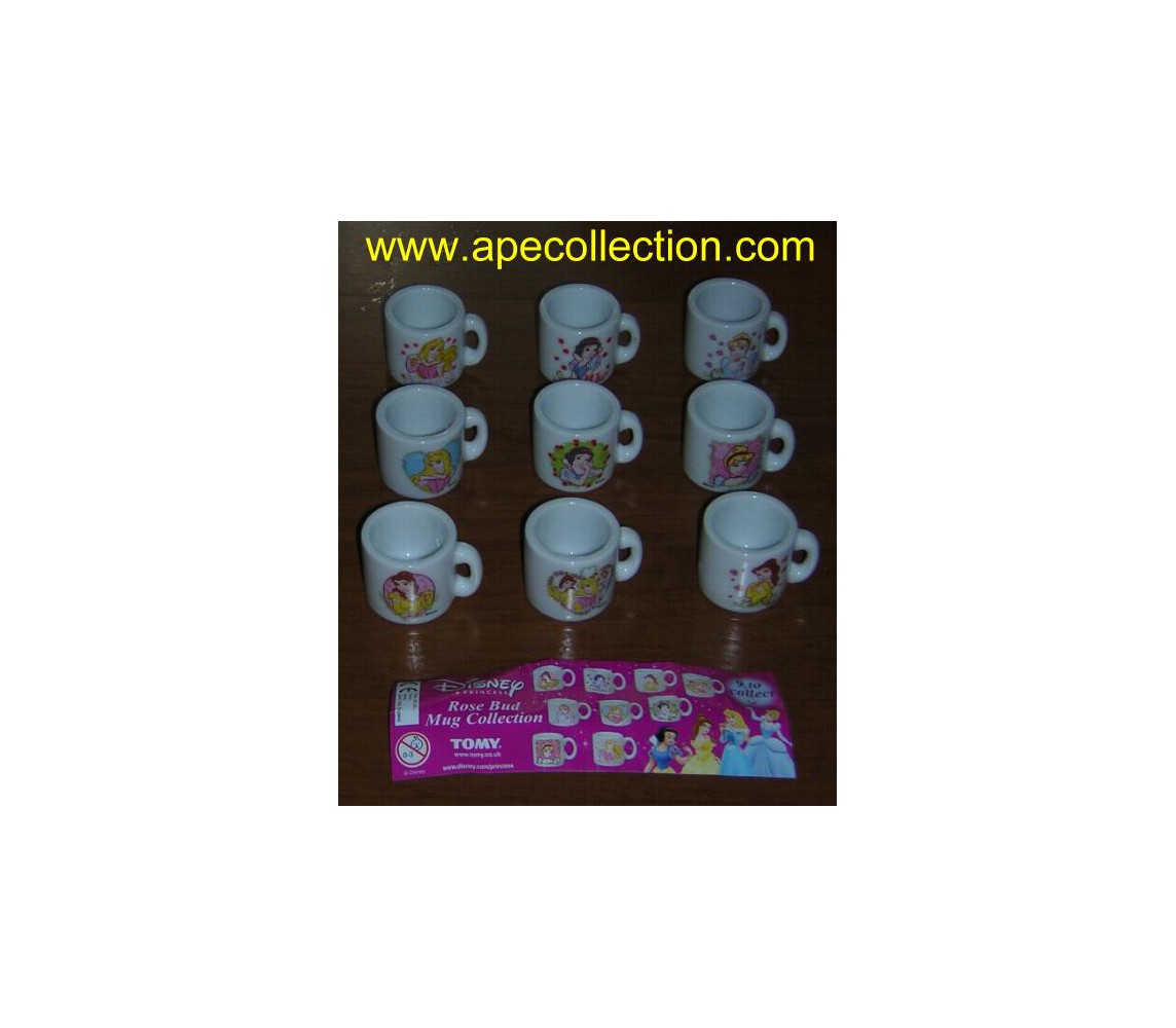 DISNEY PRINCESS RARE Complete Set 9 MINI MUGS COLLECTION 4cm Gashapon TOMY
