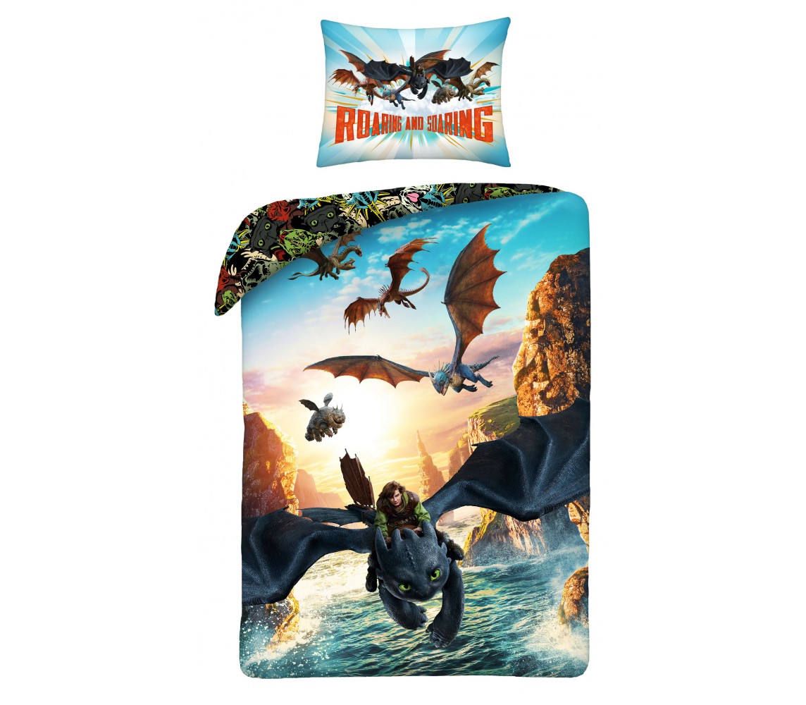 HOW TO TRAIN YOUR DRAGON SINGLE BED SET DUVET COVER 140x200cm Polyester Halantex HTTD-8620BL