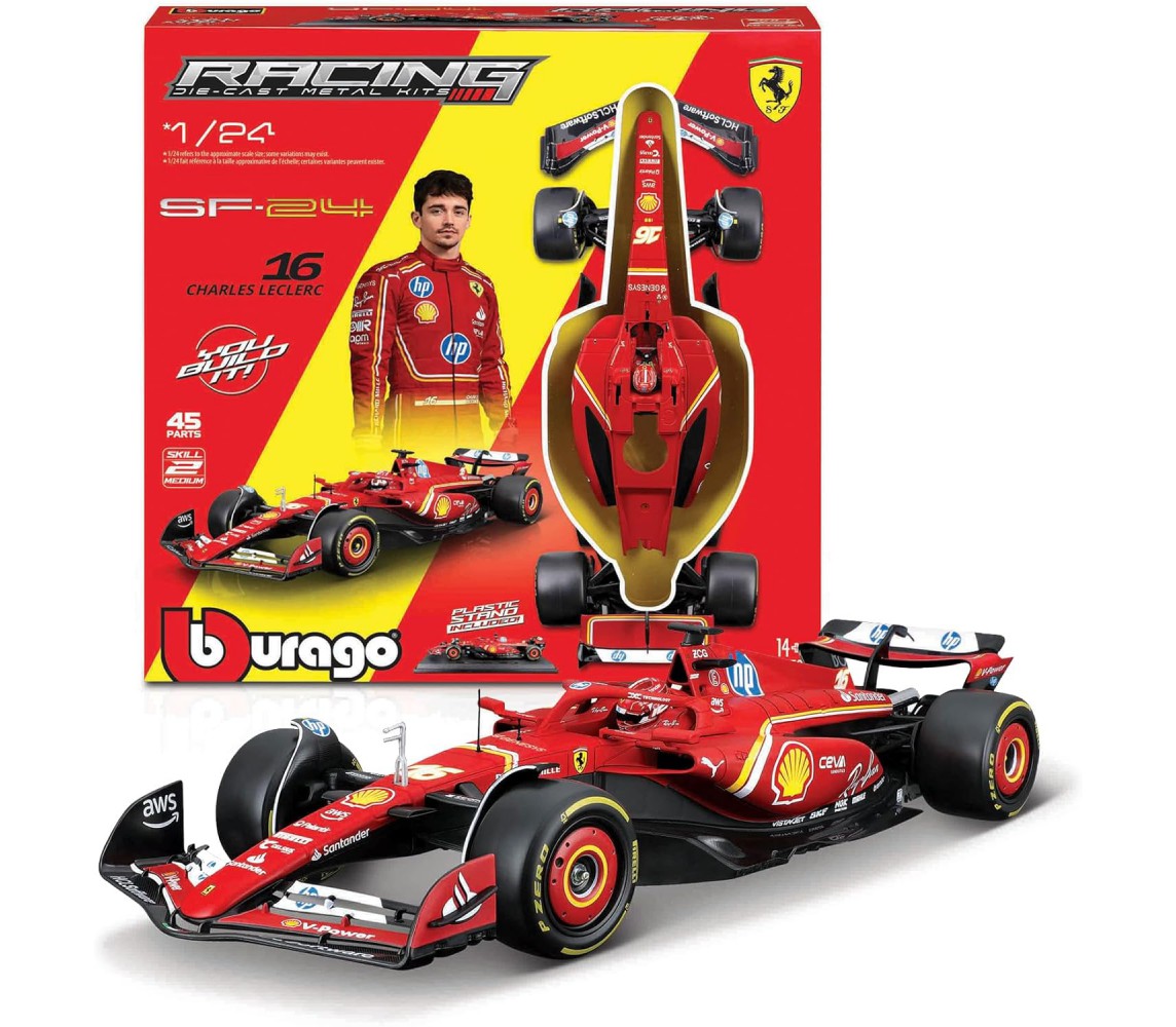 FERRARI SF-24 METAL KIT Formula 1 44 Pieces LECLERC 16 - Scale 1/24 23cm DieCast Bburago