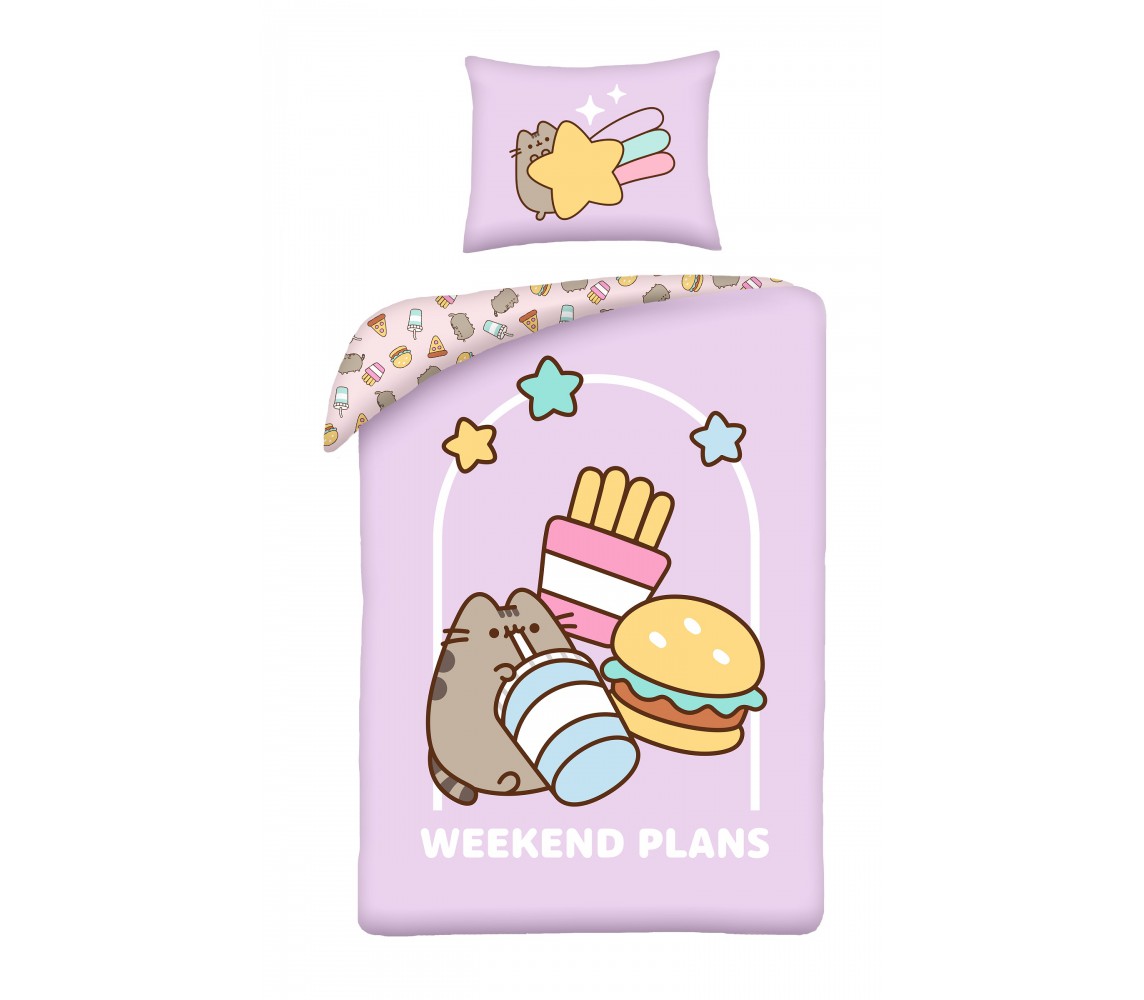 PUSHEEN THE CAT weekend plans SINGLE BED SET DUVET COVER 140x200cm Polyester Halantex PUS-9078BL