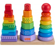 3 Wooden Toddler Toy Stackable Shape Sorter 26 Wooden Pieces Fisher Price HXT76